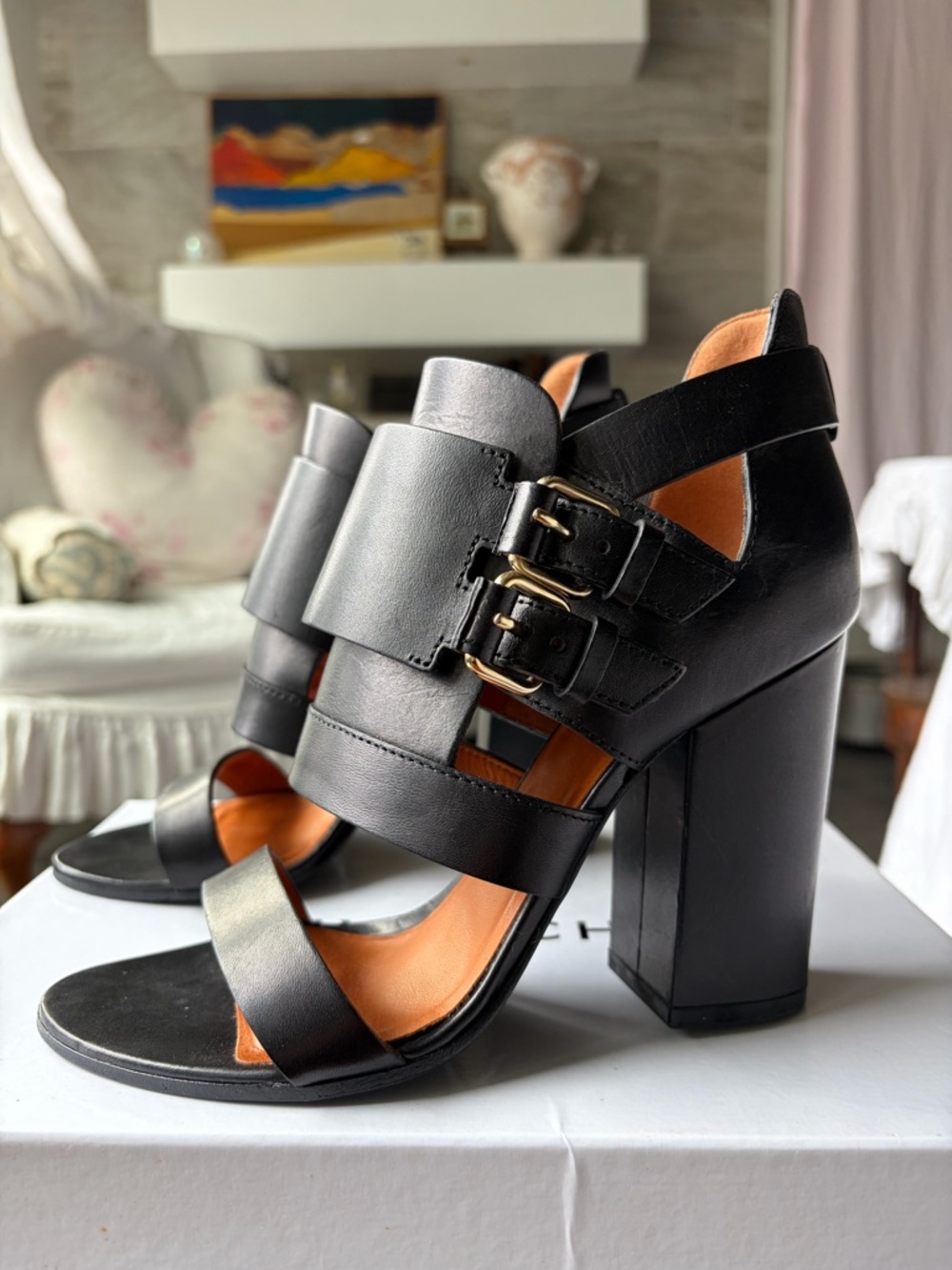 Givenchy Black Double Buckle Block Heel Sandals - Size 37 (7)